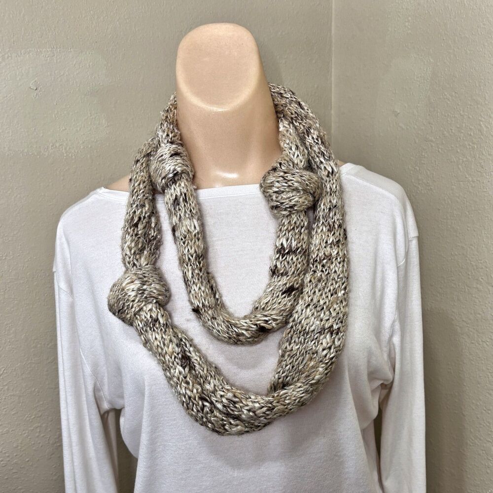 Womens Hand Knit Knots Scarf Bohemian Indie Lagenlook Art to Wear Funky Eclectic